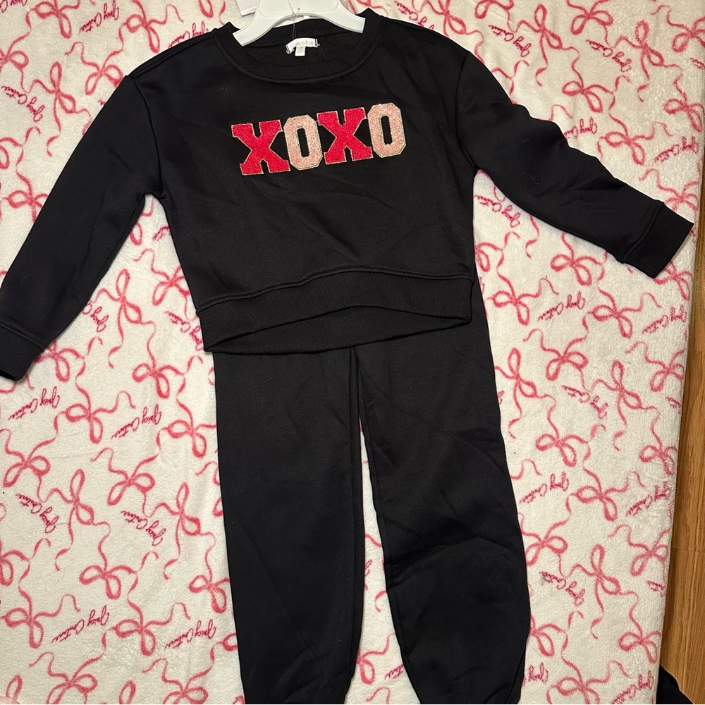 Kids Black XOXO Sweatshirt and Pants Set